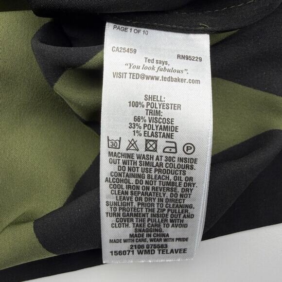 TED BAKER Telavee Maple Swirl Zip Front Dress In Khaki Size 4 - Picture 12 of 12